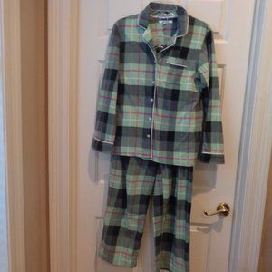 DKNY fleece pajamas in green, black and hot pink plaid size M